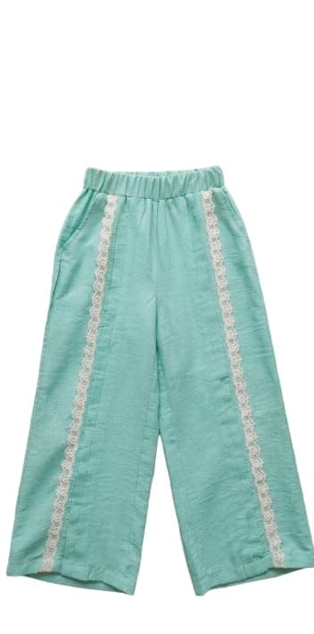 Billion Girls Casual Mint Green Wide-Leg Pants With White Lace Trim, Elastic Waist Summer Trousers, SG26-263