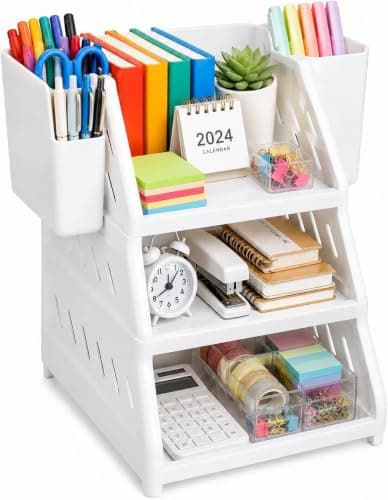 3-Tier Storage Organizer Rack with 2 Hanging Cups 30x25x25cm