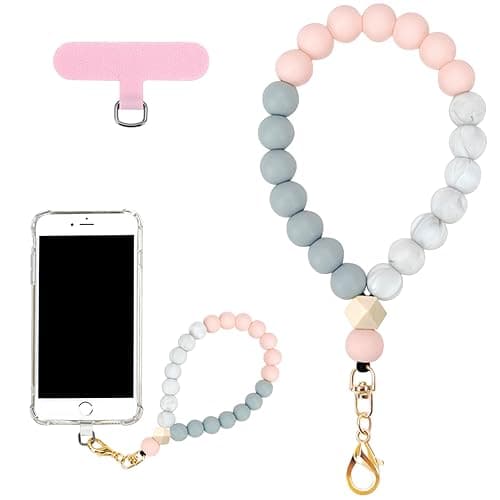 VICHUNHO Marble Silicone Beaded Phone Wrist Strap, Cellphone Lanyard with Tether Tab, Elastic Hands-Free Wristlet Bracelet Body strap