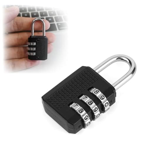 THE PACK | Mini Anti-Theft Padlock - 3 Combination Zinc Alloy Security Code Lock for Travel Suitcase, Luggage, Wardrobe (Black)