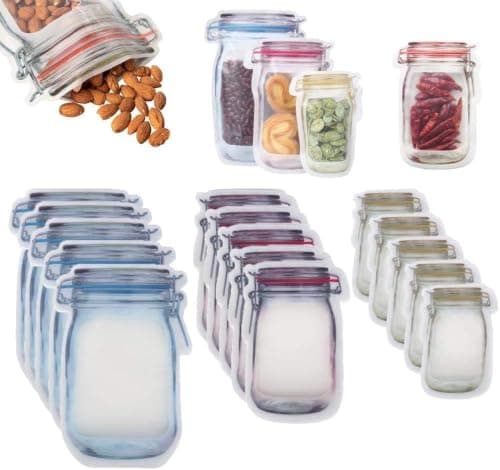 12Pcs Mason Jar Shaped Zipper Bags for Food Storage and Organization