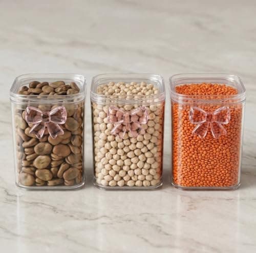 Generic 3-Piece Clear Acrylic Bow-Design Storage Jar Set, Square Shape, 600 ml .kit