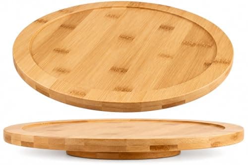 Wooden Turntable Tray - Multipurpose Rolling Tray - Kitchen Counter Organizer - Cheese Serving Tray for Dining - Hospitality and Decoration AM