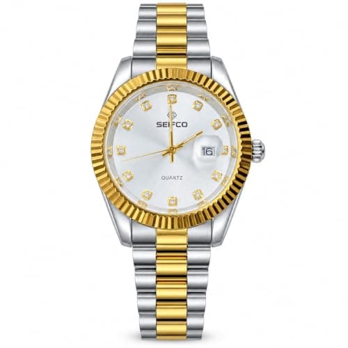 SEIFCO SF-VA-009 Men Analog Watch Quartz Movement Date Window Stainless Steel Bracelet 3M Water Resistant