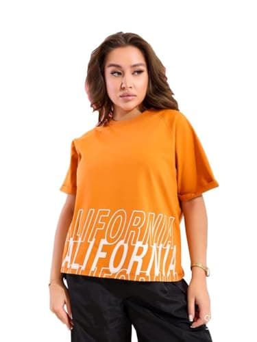 BEBO Women's Printed 1/2 Sleeve T-Shirt 22145_Orange_L_24 Orange L