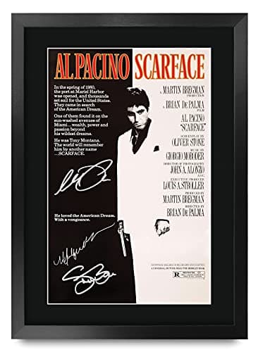HWC Trading A3 FR Scarface Movie PosterAl Pacino Steven Bauer Michelle Pfeiffer Signed Gift FRAMED A3 Printed Autograph Film Gifts Print Photo Picture Display… Wall art