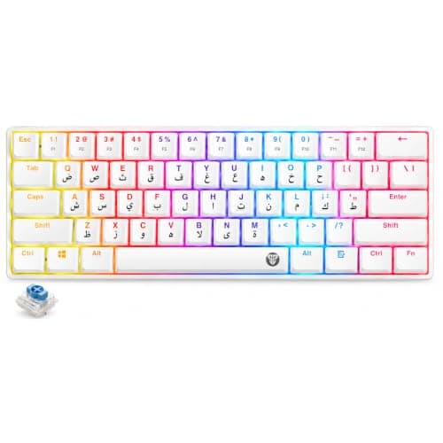 FANTECH ATOM Gaming Mechanical Keyboard - Low Profile Switches - RGB 17 Modes - Extra Keycaps (White (Blue Switch), AIR61 MK311)