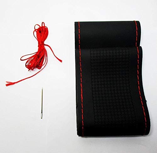 Other Leather stitch universal car steering wheel cover (red)