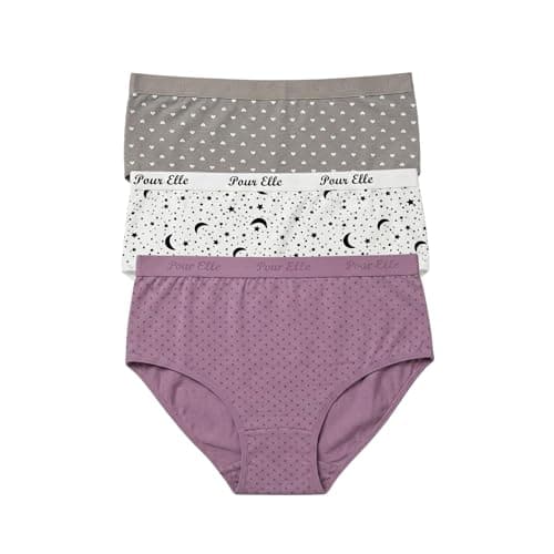 Pourelle Women's Midi Briefs Underwear, 3-Pack, Printed Multicolour Underpants