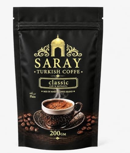 Saray Plain Turkish Coffee - Classic Roast (Medium -) 200g | Premium Blend Of Natural Coffee | Authentic Turkey Rich & Smooth Taste | No Preservatives & Artificial Additives