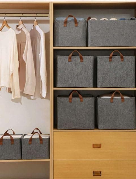 Heavy Linen Fabric Multi-Use Storage Organizer for Bathroom Kitchen Dressing Room, Durable 40x30x25cm Rectangular Cloth Bin for Clothes and Home Storage box