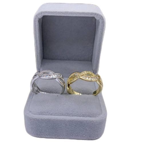3 Diamonds 292474661779612 Gold Plated Women’s Ring – Twisted Overlap Design With Baguette Zircon Stones-1