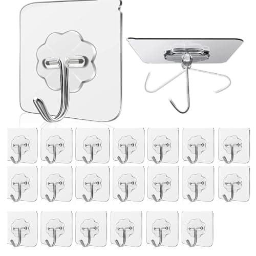 RAYMOX Adhesive Kitchen Heavy Duty Wall Hooks, Nail Hook for Hanging Coat, Hat,Towel Robe Hook Rack Wall Mount- Bathroom and Bedroom Hooks for Wall Without Drilling (Nail Hook Trasparent 20 Pack) Storage hook