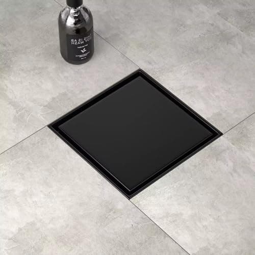 Square Floor Drain with Invisible Cover,Matte Black tile in - solid 20*20cm | Removable Cover, Bathroom Shower Use, Odour Resistant, Flush Fit Design