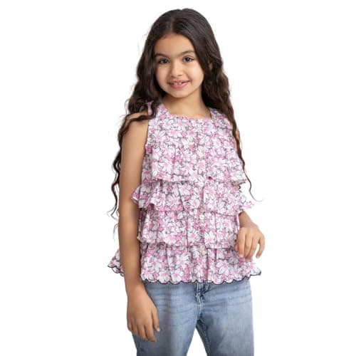 lovely land Girls white*pink blouse with flower print Modern Shirt