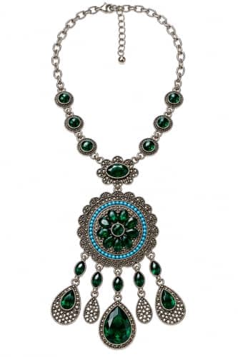 Gulbahar Turkish Vintage Necklace for Women, Gold Silver Floral | Turkish Ottoman-inspired vintage statement necklace with floral medallion