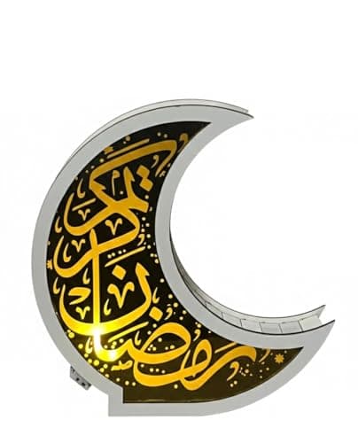 Stellar Stores Cresent Shaped LED Acrylic & Wooden Ramadan Decoration, Arabic Calligraphy Design, Home Decor