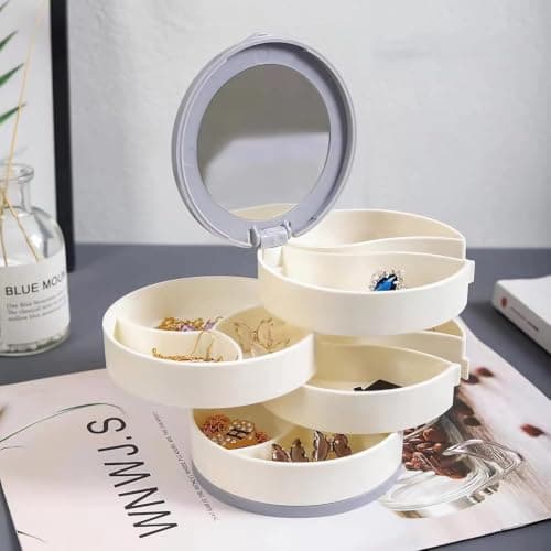 4-Layer Jewelry Box Organizer with Mirror Space-Saving Divided Storage Tray