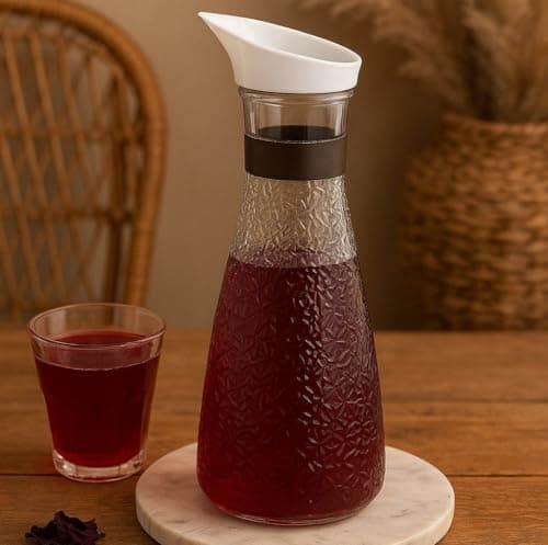 Generic Frosted Glass Serving Bottle with Controlled Pour Lid, for Water and Juices, Table or Nightstand Use, .db