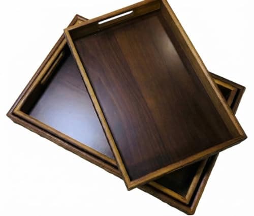 Wooden Serving Tray Set 3 Pieces - Waterproof with Different Sizes for Hospitality and Serving NE