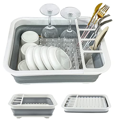 Vaupan Collapsible Dish Drying Rack, Foldable Dish Rack Dish Drainer, Portable Dinnerware Organizer, Space Saving Kitchen Storage Tray for Home Outdoor Camping(Grey)