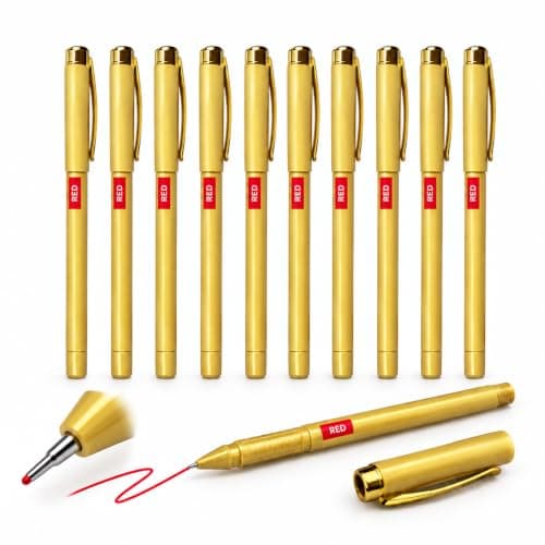 Ballpoint Pens Gold Red Ink, Pack of 10 | Precise tip for smooth writing, sealed cover to preserve ink, comfortable grip for control, suitable for home, work and study Writing instrument