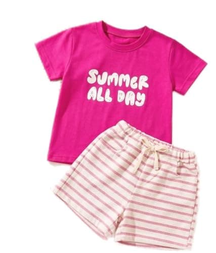 Bebic T-shirt + Shorts Set for Girls - Girls 2-piece set: fuchsia/magenta 'Summer All Day' t-shirt Coordinated outfit