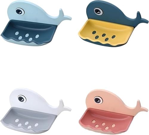 LOKYBOY Soap Holder - Elegant Whale Design Wall Mounted Storage with Efficient Drain for Your Bathroom (4, Pieces of Colors Shown) Soap dish