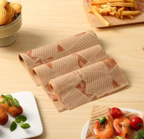 Brown Parchment Paper for Baking and Wrapping Newspaper 5m - Non-Stick Oil-Proof Waxed Paper for Fast Food, Sandwiches, French Fries and Desserts - Microwave Oven Friendly (5m)