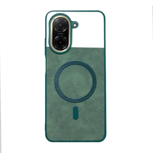 Compatible With Luxury Leather Back Case With Wireless Charging And Electroplated Shockproof Camera Frame For (Redmi A5). (Green)