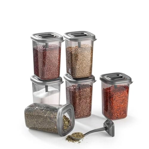 Seasoning & Condiment Container Set with Built-in Spoon 450ml (3 Pieces) | Kitchen Spice Jars & Salters Airtight sh Storage box
