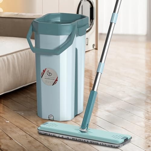 U.P.C. Mop With Bucket - Upgraded Hands-Free Squeeze Microfiber Flat Spin System With 360° Flexible Head and 1+2 Super-Absorbent Pads (Green) Mop bucket set