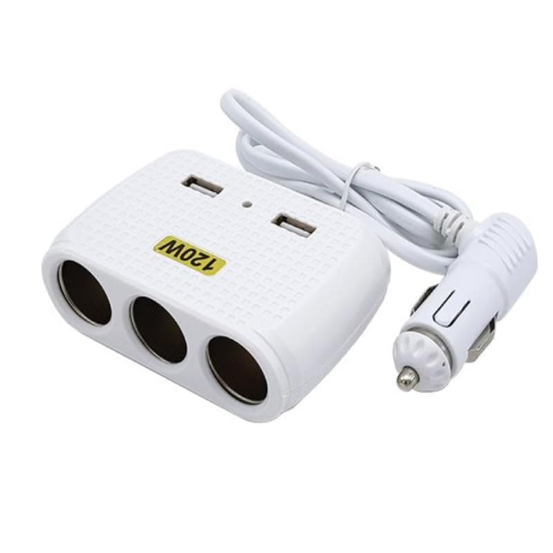 KaberTrade KaberTrade 3 Outlet Smart Car Lighter Splitter for Charging Multiple Devices, Compatible with Cars and Trucks 12-24V (White, 3 Eyes/2USB, Code:7245) Mechanical lighter