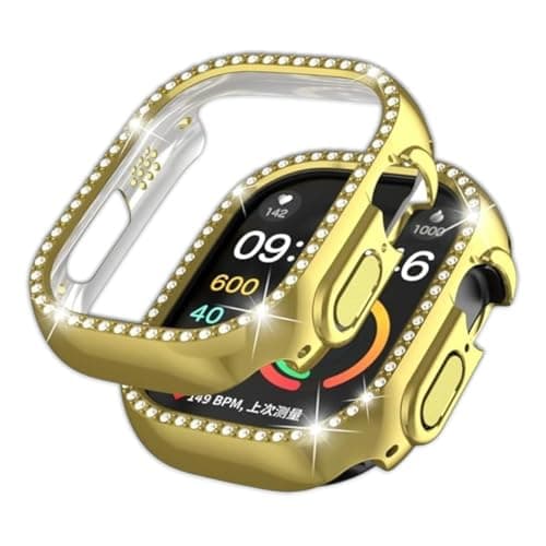 Cover Smart Watch Ultra 2.20 Case for Women, Hard PC Frame without Screen Protector, Crystal Diamonds Shell Ultra Slim Protective for iWatch Ultra 49mm (Cover Gold) Portable electronic device cover