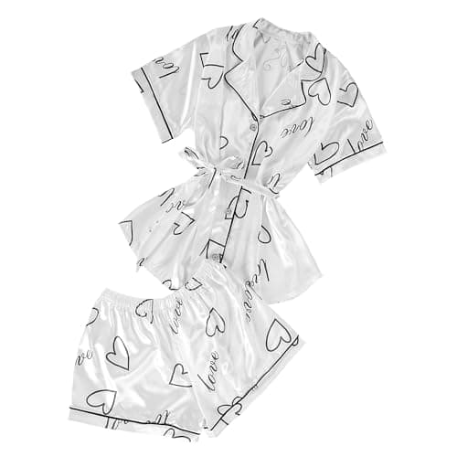 Hot Short Lingerie Set of 2 Hot Shorts and Tafraa Top with Sleeves, Women Summer Silk Pajamas One Size 50k to 80k (NO:3014)