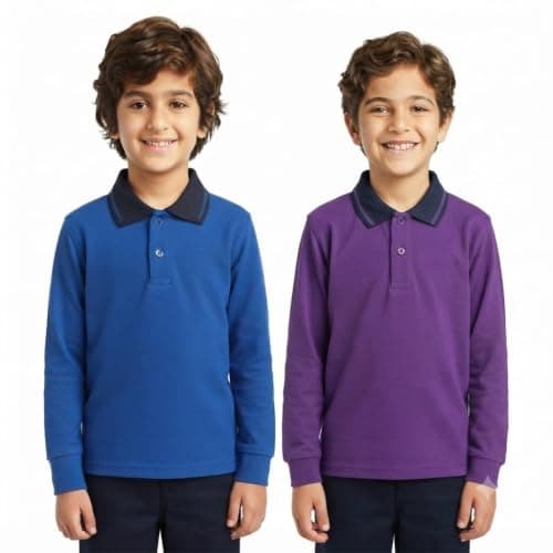 Red Circle Bundle of 2 long Sleeve Polo T-Shirt Kids royal blue-mauve 16