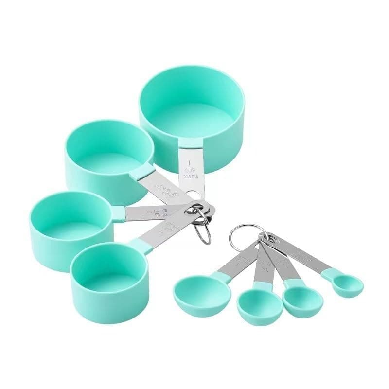 Measuring Cups and Spoons Set, 8-Piece Stackable Baking Measure Set with Stainless Steel Handles for Dry and Liquid Ingredients, BPA-Free, Green