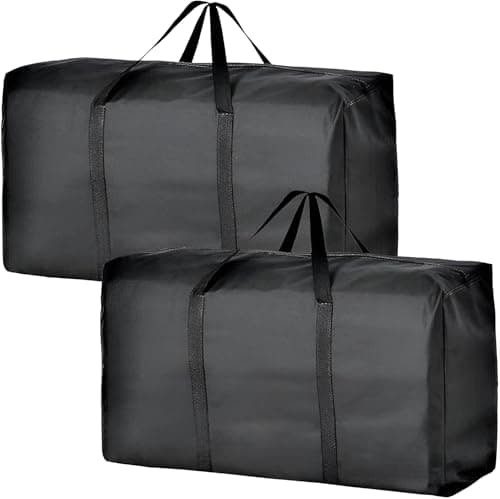 Large Clothes Storage Bag, Under Bed Storage Organizer with Zipper & Handles, Black, 28 x 24 x 5 Cm, 2 Pieces