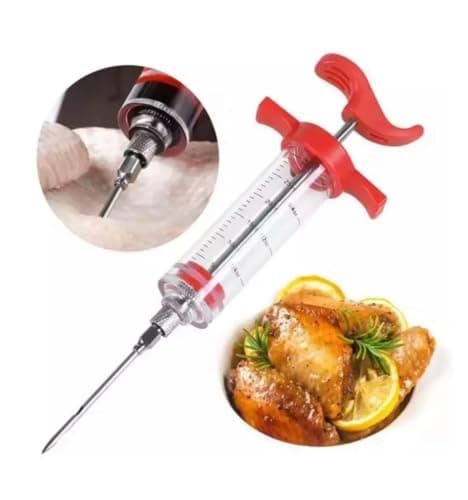 [Bedaya] Professional Chicken and Meat Marinade Syringe Syringe Flavor Injection Syringe Sauce Syringe for BBQ Turkey 30ml with Stainless Steel Needle - Multicolor Funnel