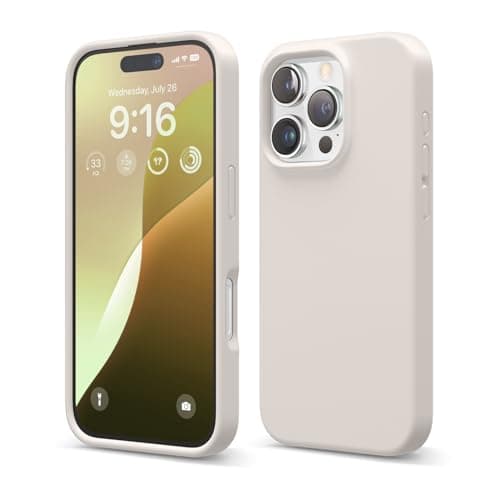 elago Compatible with iPhone 16 Pro Case, Premium Liquid Silicone Case, Full Protective Cover, Shockproof, Slim Phone Case, Scratch-resistant Soft Microfiber Lining (Stone) Cellular phone case