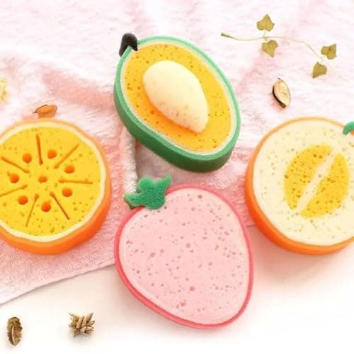 Make Bath Fun for Kids with 4 Piece Fruit Bath Bomb Sponges and Cute Exfoliating Brushes, Available in 床 Catkit Bathing sponge