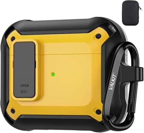 For Case (Compatible with Airpods 4) Case Cover 2021, [Secure Lock] Armor Full-Body Rugged Generation Protective Case Shockproof Cover Men Women with Keychain Generation (Yellow) Portable electronic device cover