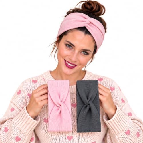 Cotton Ribbed Front Knot Headbands Set (2 Pieces) for Girls and Women, Wide Elastic Hair Hoop for Daily Comfortable Casual Hairband, Sports Hairband Apparel