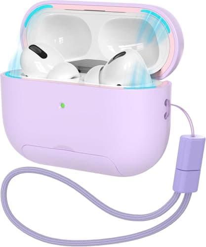 Cover AirPods Pro 2nd/1st Generation Case, Adjustable Non-Slip Kickstand, Fingerprint Resistant Coating, Full Drop Protection Cover with Lanyard, Black (Purple) Portable electronic device cover
