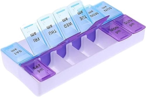 Circle M 14-Compartment Weekly Pill Box Organizer: 7-Day Morning Evening Medicine Dispenser Portable – Clear Personal pill dispenser