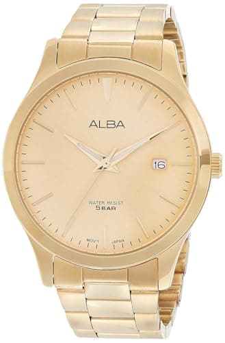 Alba Stainless Steel Band Analog Watch for Men - Gold