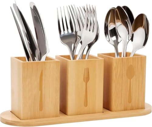 Generic Cutlery Holder with Base, 3-Compartment Organiser for Forks, Knives and Spoons, .mak Caddy