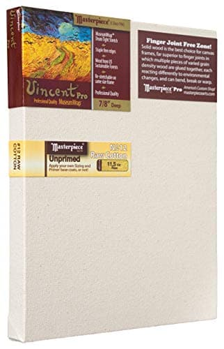 Masterpiece Artist Canvas 41726 Vincent PRO 7/8" Deep, 10" x 14", Cotton 11.5oz - Raw Unprimed No. 12 Reinforced art surface