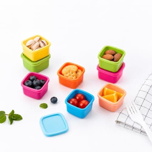 Mini Food Boxes, 10 Pieces, Square Plastic Containers, Lids, 5 Colour, Pack | Ideal For Sauces, Dips, Spices, Yogurt, Dressings, Hummus, And Condiments