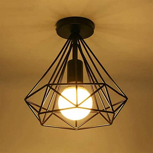 Generic Vintage Industrial Diamond Cage Shaped Metal Retro Ceiling Lamp Shade Pendant Light for Dining Room Bar Bedroom 25 cm (Black)